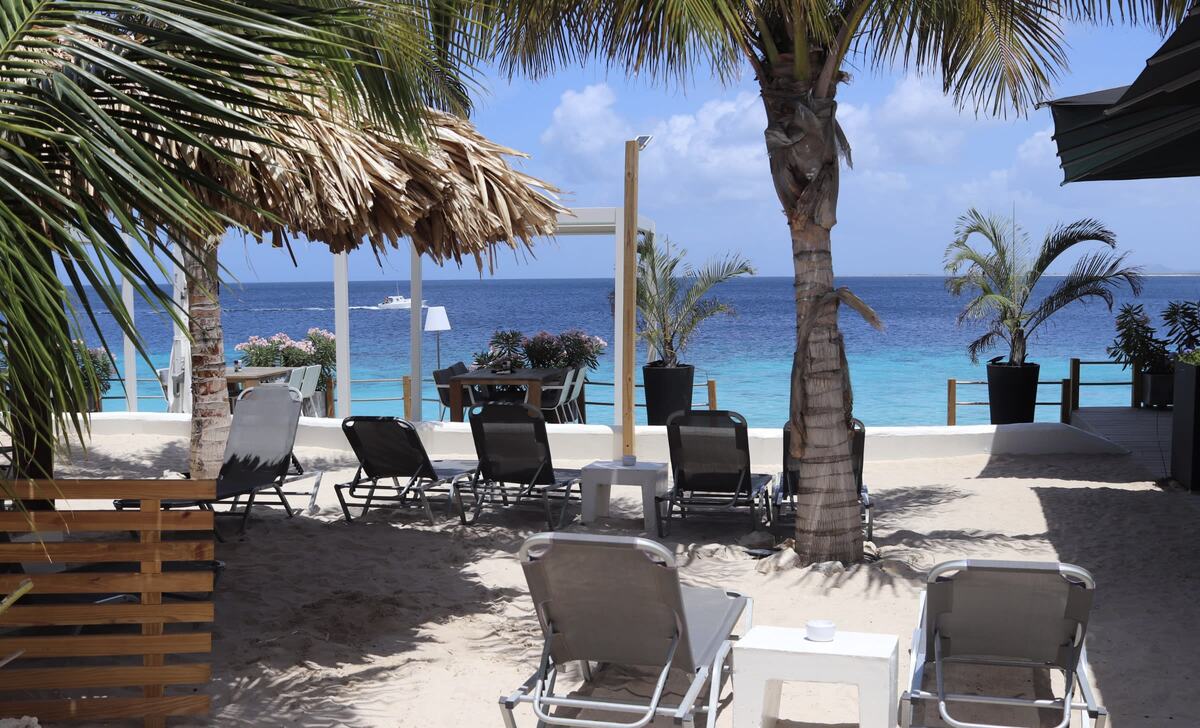 Weißer Sandstrand mit Palmen und türkisblauem Meer auf einer Karibikinsel – perfekter Ort für einen entspannten Karibik Urlaub.